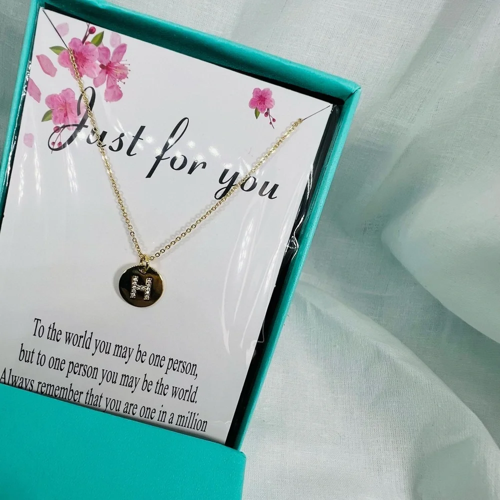 Golden H Initial CZ Minimalist Round Tiny Pendant Necklace Twee Preppy Aesthetic